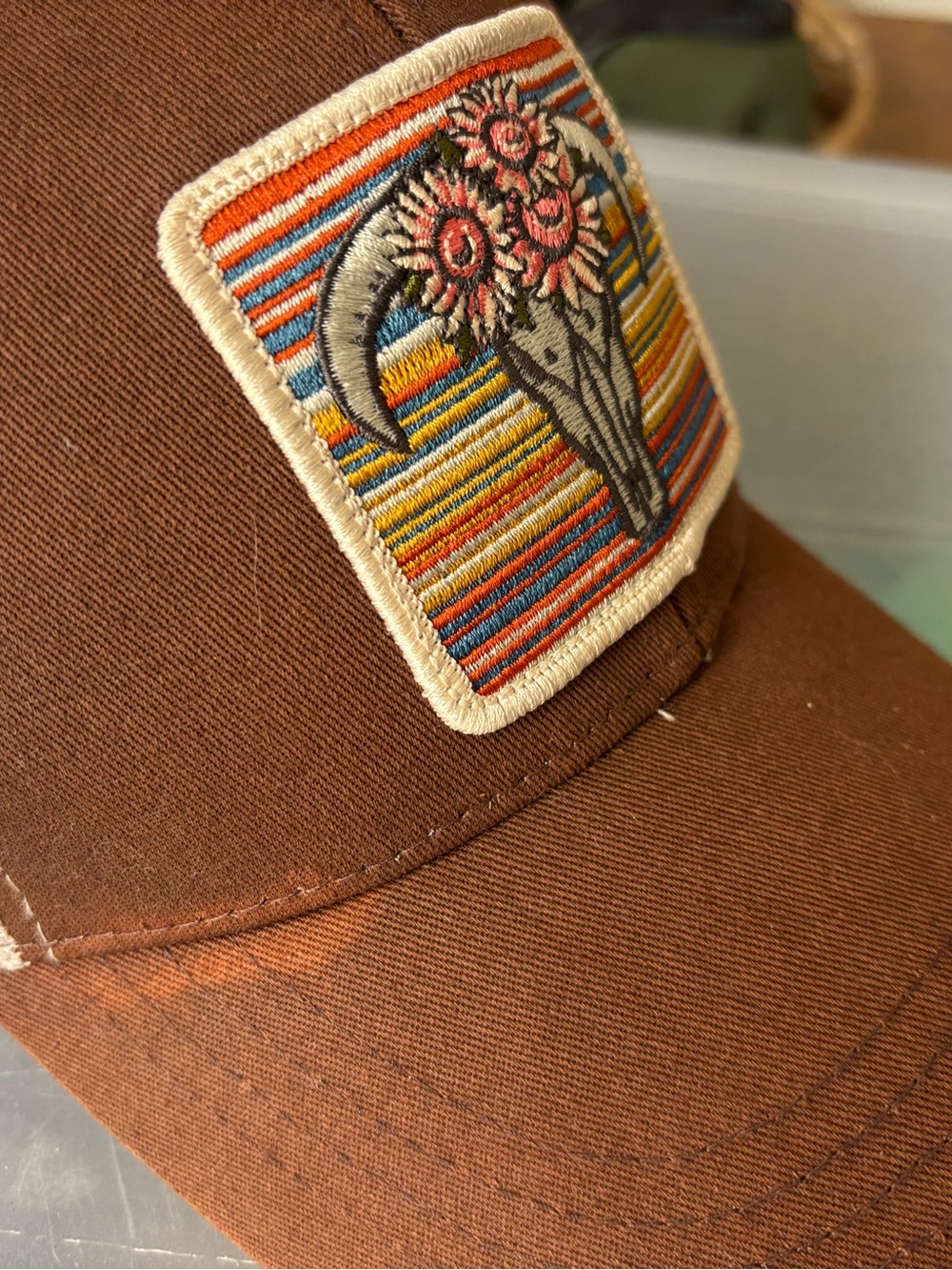 Shyanne Brown Trucker Hat with Floral Skull Patch - Picture 7 of 7